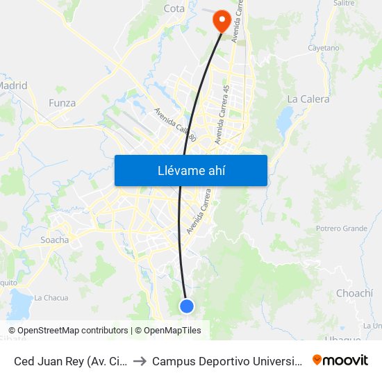 Ced Juan Rey (Av. Circunvalar - Cl 70 Sur) to Campus Deportivo Universidad Santo Tomás De Aquino map