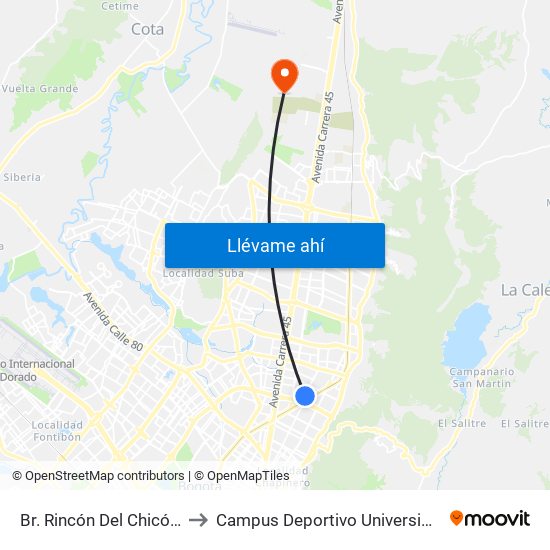 Br. Rincón Del Chicó (Ak 15 - Cl 101) (A) to Campus Deportivo Universidad Santo Tomás De Aquino map