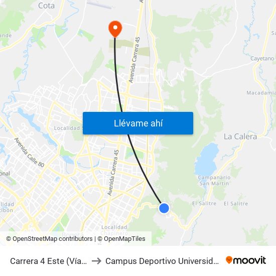 Carrera 4 Este (Vía La Calera Km 4,5) to Campus Deportivo Universidad Santo Tomás De Aquino map