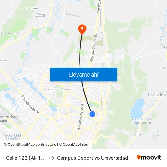 Calle 122 (Ak 15 - Cl 122) (A) to Campus Deportivo Universidad Santo Tomás De Aquino map