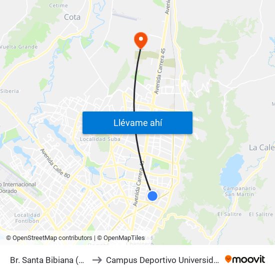 Br. Santa Bibiana (Ak 15 - Cl 105a) (A) to Campus Deportivo Universidad Santo Tomás De Aquino map