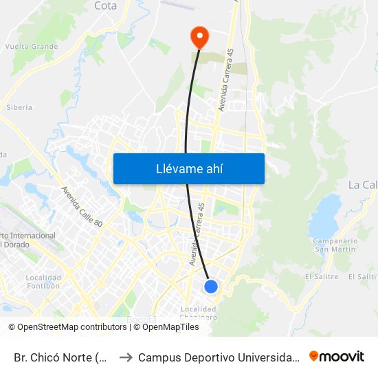 Br. Chicó Norte (Ak 11 - Cl 90) (A) to Campus Deportivo Universidad Santo Tomás De Aquino map