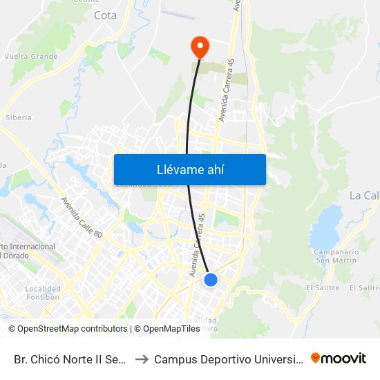 Br. Chicó Norte II Sector (Ak 15 - Cl 95) (A) to Campus Deportivo Universidad Santo Tomás De Aquino map
