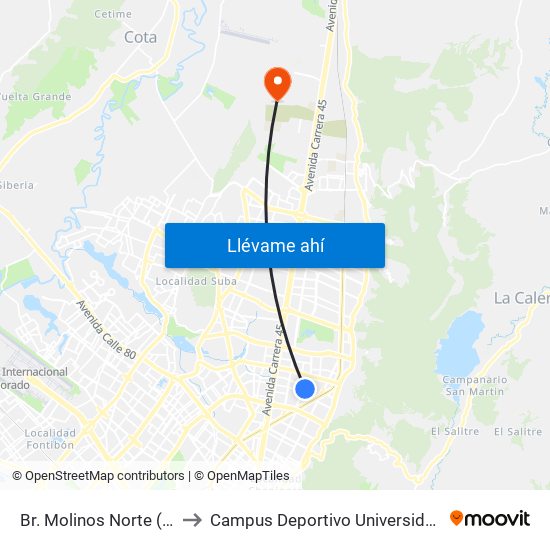 Br. Molinos Norte (Ak 15 - Cl 106) (A) to Campus Deportivo Universidad Santo Tomás De Aquino map