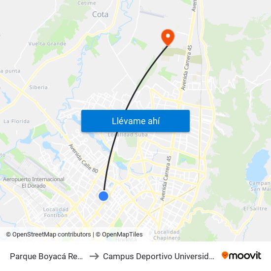 Parque Boyacá Real (Kr 74a - Cl 69a) to Campus Deportivo Universidad Santo Tomás De Aquino map