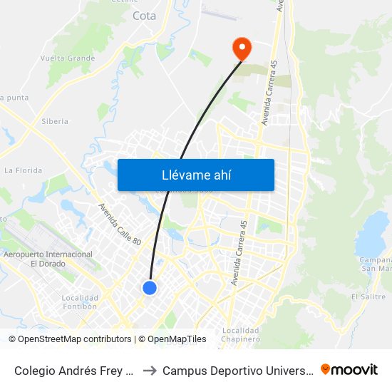 Colegio Andrés Frey (Av. Boyacá - Cl 66a) (A) to Campus Deportivo Universidad Santo Tomás De Aquino map