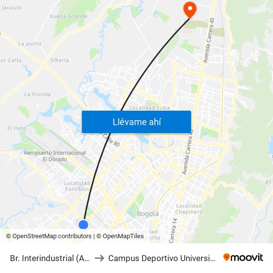 Br. Interindustrial (Av. Boyacá - Cl 13) (A) to Campus Deportivo Universidad Santo Tomás De Aquino map