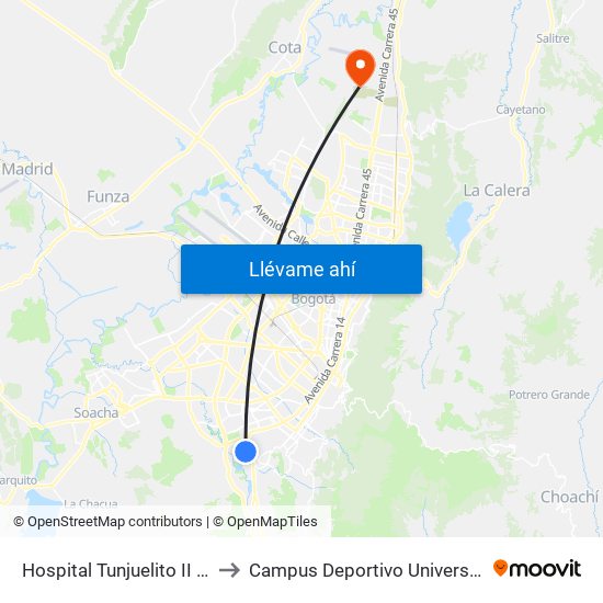 Hospital Tunjuelito II Nivel (Cl 52 Sur - Kr 14) to Campus Deportivo Universidad Santo Tomás De Aquino map