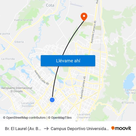 Br. El Laurel (Av. Boyacá - Cl 67) (A) to Campus Deportivo Universidad Santo Tomás De Aquino map