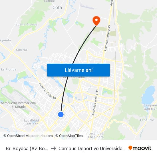 Br. Boyacá (Av. Boyacá - Cl 69a) (A) to Campus Deportivo Universidad Santo Tomás De Aquino map
