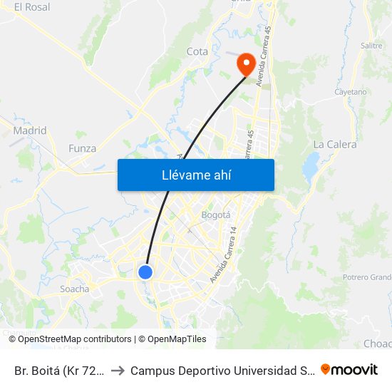 Br. Boitá (Kr 72j - Cl 47 Sur) to Campus Deportivo Universidad Santo Tomás De Aquino map