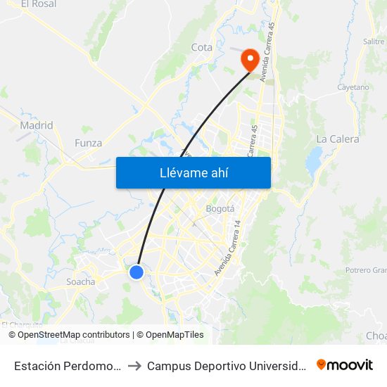 Estación Perdomo (Auto Sur - Kr 72) to Campus Deportivo Universidad Santo Tomás De Aquino map