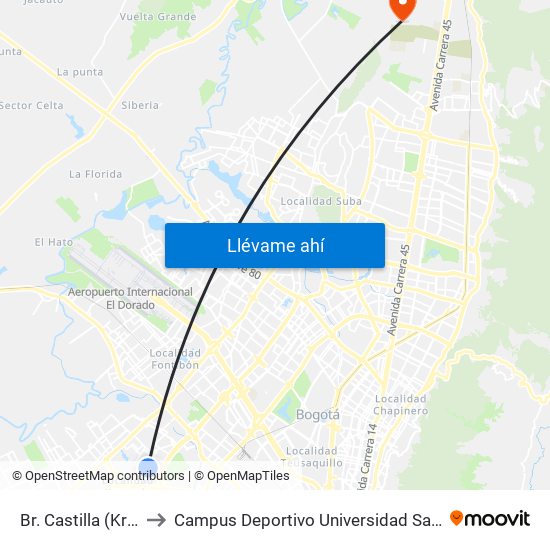 Br. Castilla (Kr 78 - Cl 7f) to Campus Deportivo Universidad Santo Tomás De Aquino map