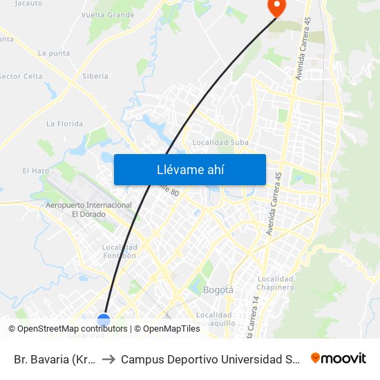 Br. Bavaria (Kr 78 - Cl 8c) to Campus Deportivo Universidad Santo Tomás De Aquino map