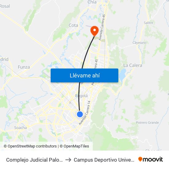 Complejo Judicial Paloquemao (Ac 19 - Kr 28a) (A) to Campus Deportivo Universidad Santo Tomás De Aquino map