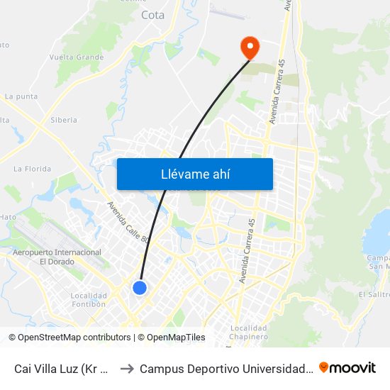 Cai Villa Luz (Kr 77a - Cl 63f Bis) to Campus Deportivo Universidad Santo Tomás De Aquino map