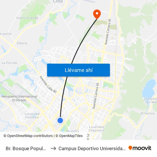 Br. Bosque Popular (Ac 63 - Kr 69f) to Campus Deportivo Universidad Santo Tomás De Aquino map