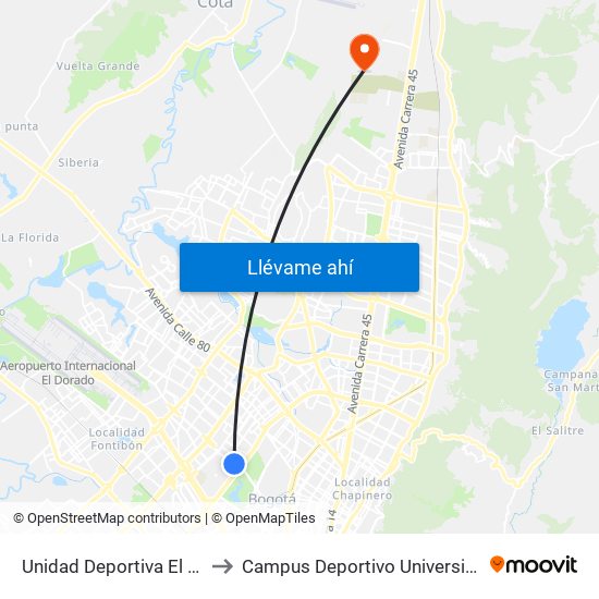 Unidad Deportiva El Salitre (Ac 63 - Ak 68) to Campus Deportivo Universidad Santo Tomás De Aquino map