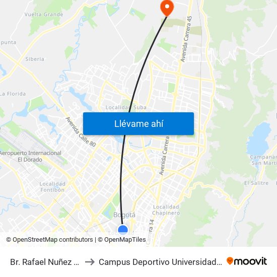 Br. Rafael Nuñez (Ac 53 - Ak 45) to Campus Deportivo Universidad Santo Tomás De Aquino map