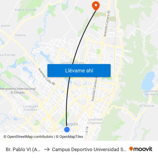 Br. Pablo VI (Ac 53 - Kr 54) to Campus Deportivo Universidad Santo Tomás De Aquino map