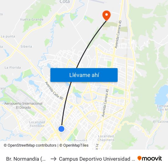 Br. Normandía (Ac 53 - Kr 70d) to Campus Deportivo Universidad Santo Tomás De Aquino map