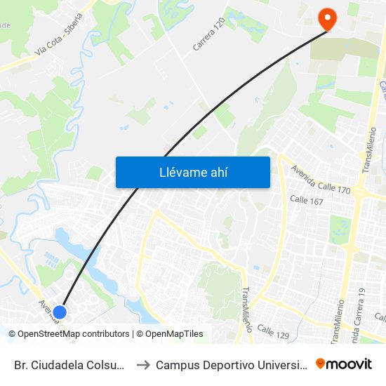 Br. Ciudadela Colsubsidio (Kr 114 - Ac 80) to Campus Deportivo Universidad Santo Tomás De Aquino map