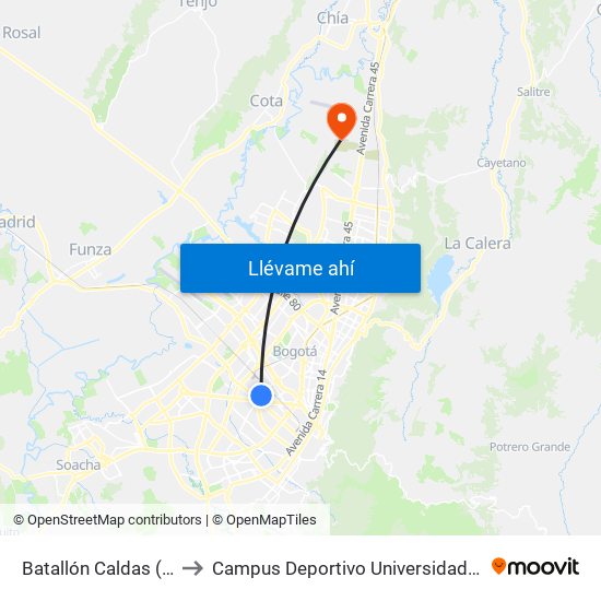 Batallón Caldas (Ak 50 - Ac 17) to Campus Deportivo Universidad Santo Tomás De Aquino map