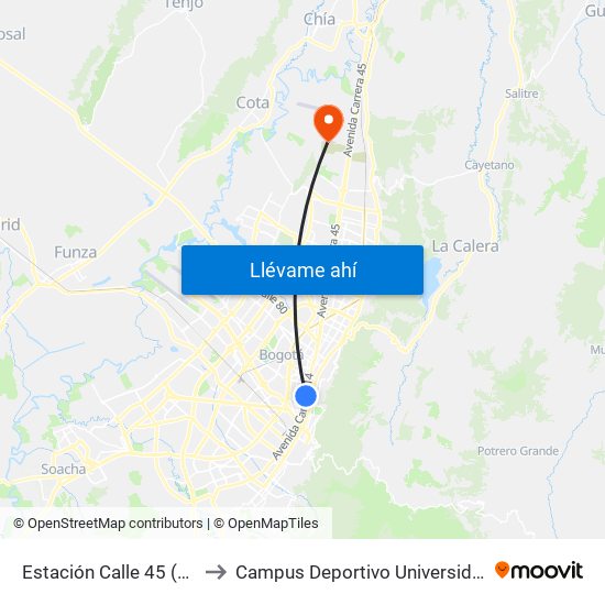 Estación Calle 45 (Ac 45 - Av. Caracas) to Campus Deportivo Universidad Santo Tomás De Aquino map