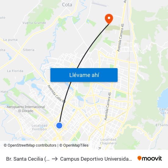 Br. Santa Cecilia (Ac 53 - Kr 77c) to Campus Deportivo Universidad Santo Tomás De Aquino map