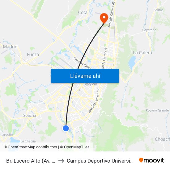 Br. Lucero Alto (Av. Boyacá - Kr 18q) (A) to Campus Deportivo Universidad Santo Tomás De Aquino map