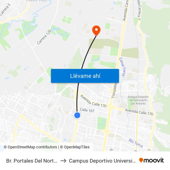 Br. Portales Del Norte (Av. Boyacá - Cl 163) to Campus Deportivo Universidad Santo Tomás De Aquino map