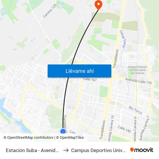 Estación Suba - Avenida Boyacá (Av. Boyacá - Cl 128a) to Campus Deportivo Universidad Santo Tomás De Aquino map