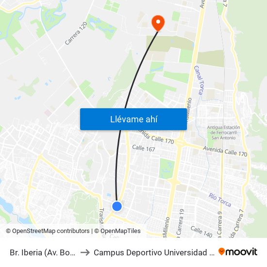 Br. Iberia (Av. Boyacá - Ac 138) to Campus Deportivo Universidad Santo Tomás De Aquino map