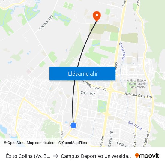 Éxito Colina (Av. Boyacá - Cl 146b) to Campus Deportivo Universidad Santo Tomás De Aquino map