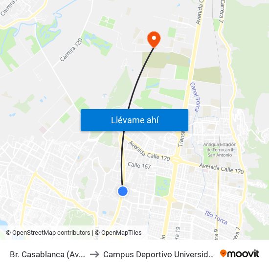 Br. Casablanca (Av. Boyacá - Cl 152b) to Campus Deportivo Universidad Santo Tomás De Aquino map