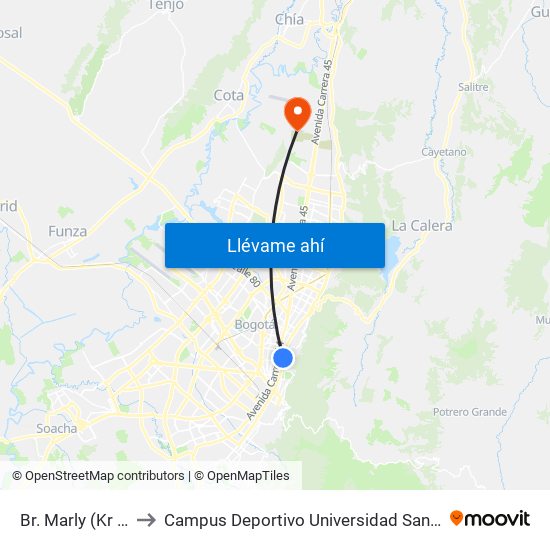 Br. Marly (Kr 8 - Cl 48) to Campus Deportivo Universidad Santo Tomás De Aquino map