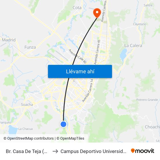 Br. Casa De Teja (Av. Boyacá - Kr 15) to Campus Deportivo Universidad Santo Tomás De Aquino map