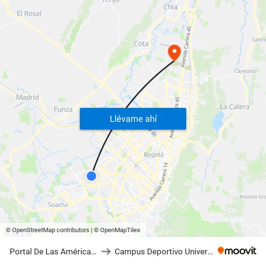 Portal De Las Américas (Av. C. De Cali - Av. V/Cio) to Campus Deportivo Universidad Santo Tomás De Aquino map