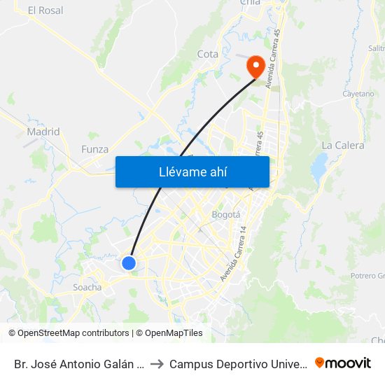 Br. José Antonio Galán (Av. A. Mejía - Cl 58k Sur) (A) to Campus Deportivo Universidad Santo Tomás De Aquino map