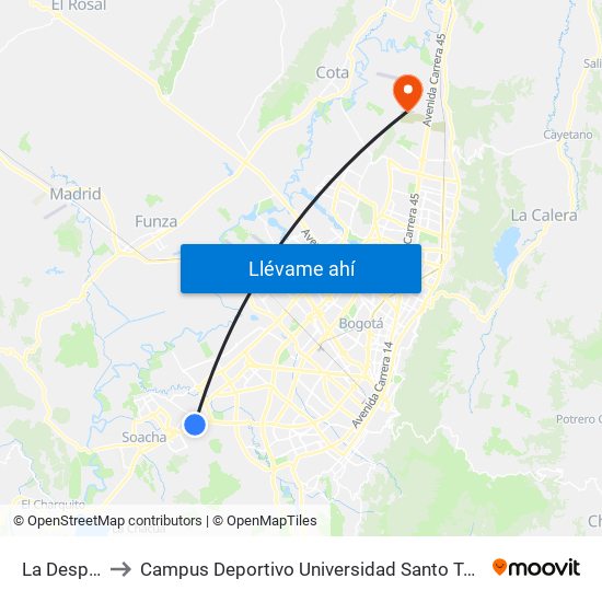 La Despensa to Campus Deportivo Universidad Santo Tomás De Aquino map