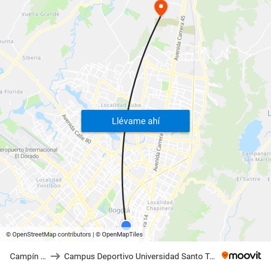 Campín - Uan to Campus Deportivo Universidad Santo Tomás De Aquino map