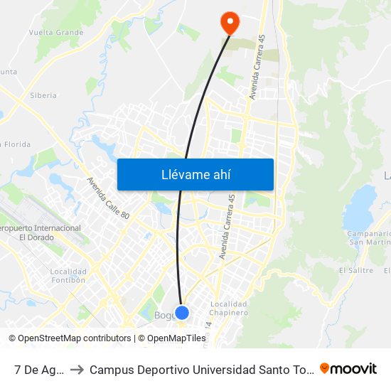 7 De Agosto to Campus Deportivo Universidad Santo Tomás De Aquino map