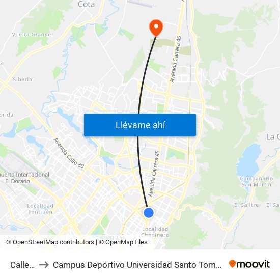 Calle 85 to Campus Deportivo Universidad Santo Tomás De Aquino map