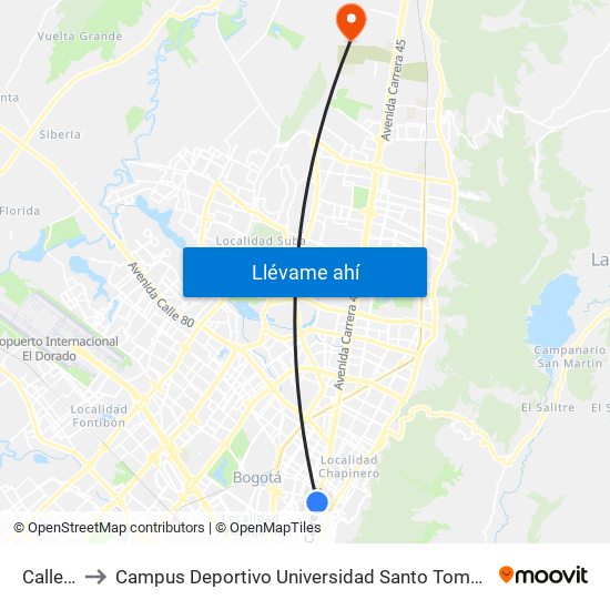 Calle 63 to Campus Deportivo Universidad Santo Tomás De Aquino map