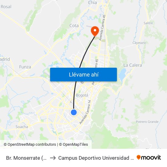 Br. Monserrate (Tv 42 - Cl 11a) to Campus Deportivo Universidad Santo Tomás De Aquino map