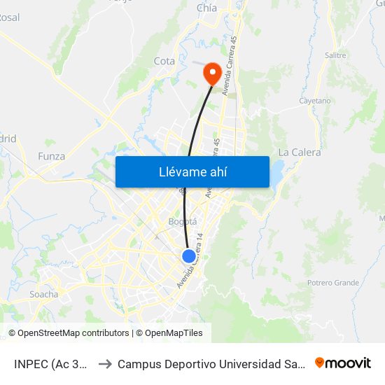 INPEC (Ac 34 - Kr 28a) to Campus Deportivo Universidad Santo Tomás De Aquino map