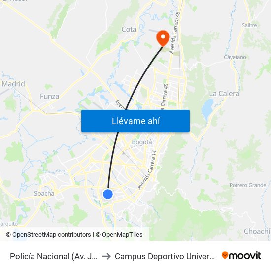 Policía Nacional (Av. J. Gaitán C. - Cl 47 Sur) (A) to Campus Deportivo Universidad Santo Tomás De Aquino map