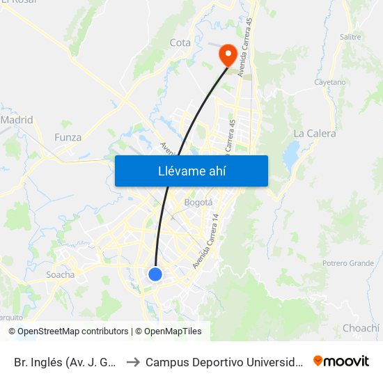 Br. Inglés (Av. J. Gaitán C. - Cl 41 Sur) to Campus Deportivo Universidad Santo Tomás De Aquino map