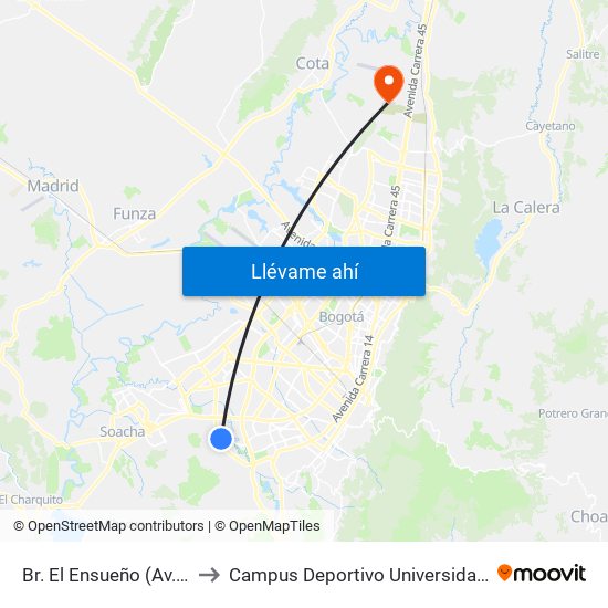 Br. El Ensueño (Av. V/cio - Tv 63) (A) to Campus Deportivo Universidad Santo Tomás De Aquino map