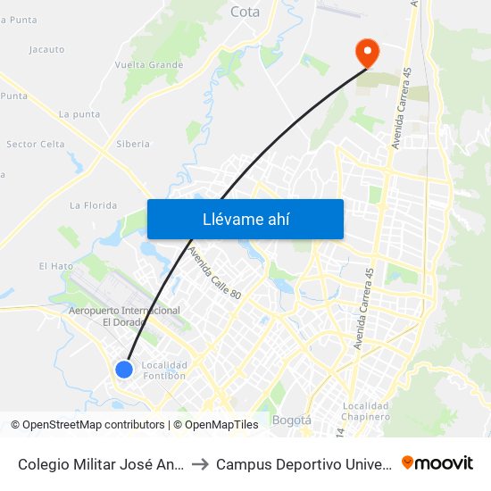 Colegio Militar José Antonio Galán (Cl 17 - Kr 103b) to Campus Deportivo Universidad Santo Tomás De Aquino map